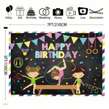1 pieza Fondo fotográfico temático de fiesta de cumpleaños de niña enérgica con gimnasia, decoración de mesa de pastel, mantel, cortina