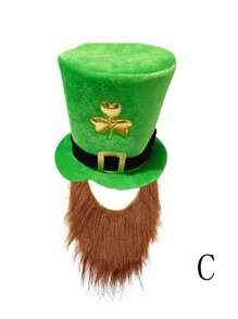 1pc 2025 New St. Patrick's Day Shamrock With Mustache Hat, Irish Top Hat For Performance Party Costume, Suitable For Holiday Party, Handmade Custom, Minor Flaws Normal (Color Difference Normal For Different Batches) - Multicolor - View 5