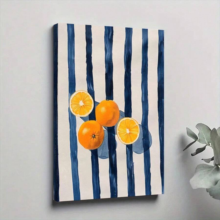 1pc Framed Canvas Poster, Orange Fruit Wall Art Canvas Paintings, Ideal Gift For Bedroom Living Room Corridor, Wall Art, Wall Decor, Winter Decor, Room Decoration - 彩色 - 查看 1