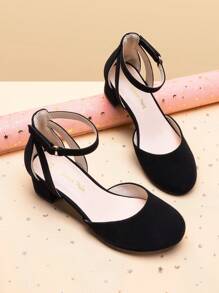 Girls Dress Shoes Closed Toe High Heels Ankle Strap Toddler Little Big Kid Wedding Flower Party Pump - màu đen - Xem 1
