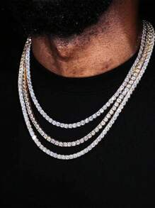 1pc 4MM Shiny Women All-Match Versatile Super Shiny Hip Hop Punk Necklace Chain, Multi-Size Layering Design - Tennis Necklace - View 6