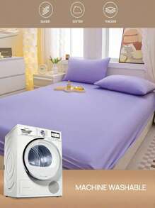 3 件套紫色纯色柔软舒适拉绒床上用品套装，适用于卧室和客房