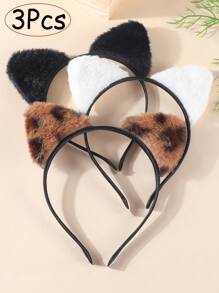 1/3/4 件新款可爱毛茸茸猫耳朵头带，适合女孩和女士，短毛绒时尚发箍，毛茸茸的黑白豹耳朵角色扮演发带发饰，适合派对礼物和日常使用 - 彩色 - 查看 13