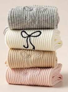 4 pares de calcetines por la mitad de la pantorrilla para mujer, calcetines holgados con diseño de lazo, calcetines largos casuales multicolor para estudiantes, colores surtidos, primavera/verano