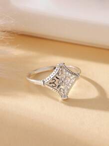 1 pieza Anillo de flor hueco de moda para mujeres y hombres, color dorado, de acero inoxidable con diseño geométrico, joyería estética para boda, regalo de pareja