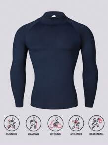 Wysoka elastyczność, szybkoschnący, kompresyjny golf z długim rękawem, obcisły top fitness, męski sportowy, szybkoschnący, oddychający, termiczny podkoszulek do biegania, ćwiczeń, ochrony przed słońcem - Królewski Niebieski - Zobacz 6