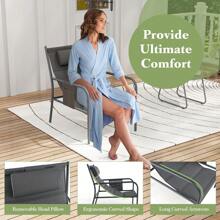 GOFLAME 3 Piece Outdoor Bistro Set Patio Metal Chair & Coffee Table Set - Grey - View 7