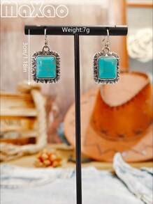 1 stuk Retro Western Style Turquoise Oorbellen, Geschikt voor Dagelijkse Cowgirl Dragen of Evenementen voor Vrouwen, Voeg Deze Vintage Oorbellen Toe Aan Uw Sieradendoos
