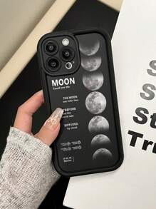 Cherry 1pc 极简月食与新月阴影设计防指纹黑砂岩手机壳适用于 Apple///Redmi/Infinix/Vivo 防水防震防摔防刮 - 黑色 - 查看 6