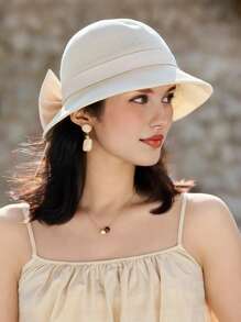 1 Pc Women's Elegant Large Bow Decor Fisherman Hat, Summer Breathable Wide Brim Bucket Hat, Suitable For Outdoor, Travel, Casual Occasions In Spring And Summer - A - View 10