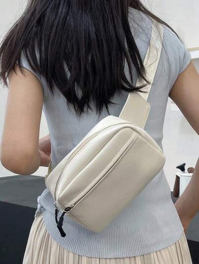 纯色 PU 面料休闲简约腰包，多功能运动胸包，时尚女士迷你胸包/斜挎包，手机袋，零钱包，百搭旅行风格