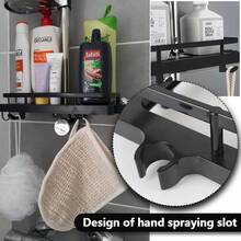 Bathroom Organizer Shower Storage Holder Rack No Drilling For Wall Household Item Shampoo Tray Stand Detachable Floating Shelf - Black - View 6