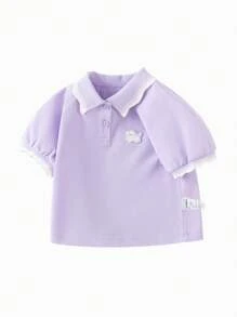 Balabala Girls' Short-Sleeve Polo Shirt, Sweet Summer Baby Tee, 2025 New Arrival - Pink Purple - View 4