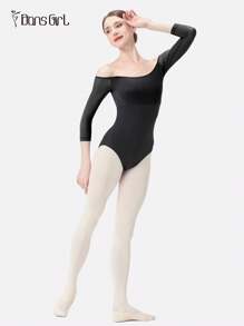 DonsGirl 女式七分袖性感露肩连体衣，撞色网眼拼接芭蕾舞蹈紧身衣，性感甜美女孩瑜伽运动紧身衣表演服