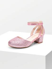 Girls Dress Shoes Closed Toe High Heels Ankle Strap Toddler Little Big Kid Wedding Flower Party Pump - 粉色 - 查看 4