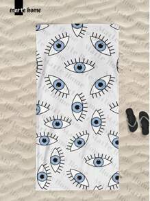 Printed Beach Towel - Blue and White - View 2