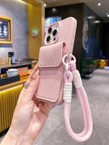 1 件纯色钱包皮革卡夹带挂绳手机壳，适用于 17/17 Air/17 Pro/17 Pro Max/16/16 Pro/16 Plus/16 Pro Max 16 15 14 Pro Max 13 11 12 X Xr Xs 7 8 Plus，柔软 TPU 防摔保护套