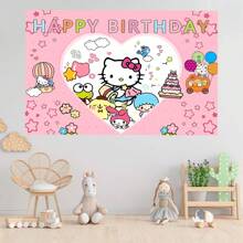 Sanrio Licensed 1PC Sanrio Love Kitten Birthday Party Decorative Background Banner Cartoon Theme Shower Party Perfect Decorative Items Bedroom Tapestry Photo Background Booth Props 82.7*59.1 *39.4/39.4*29.5 Inches