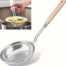 Cuchara ranurada con mango de madera y acero inoxidable - Colador de cocina de malla fina para preparación de alimentos y filtrado de aceite - Perfecto para pasta y fideos, ideal para uso en restaurantes - Multicolor - Ver 12
