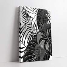 1pc Monstera Deliciosa Tropical Leaves Framed Canvas Wall Art, Decor For Living Room, Bedroom, Office - For Home Decoration