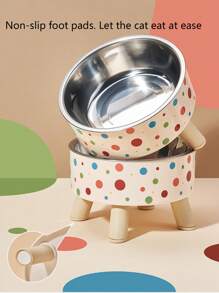 1pc Stainless Steel Raised Pet Bowl, Anti-Slip & Anti-Spill, For Cats & Dogs - Multicolor - View 4