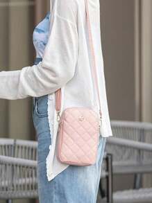 Women's Mini Shoulder Mobile Phone Ringer Shoulder Bag Small Square Purse Phone Wallet Wallet Purse Wallet Phone Bag - Pink - View 2