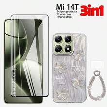 Set 3 en 1: Protector de pantalla de vidrio templado anti-espía de pantalla completa para Infinix Smart 8; Funda de teléfono con pintura líquida con purpurina para Infinix Smart 9; Correa de muñeca con cristales para Infinix, Mi 14T, Itel A70, Infinix Smart 7, Y04, Y29S - 3en1 - Ver 5