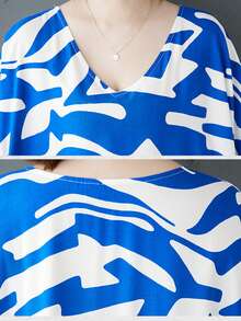 上衣连衣裙，2025 年夏季 V 领袖度假沙滩裙，成衣，波西米亚风休闲度假大码连衣裙，女士大码优雅日常连衣裙 - 藍色 - 查看 7