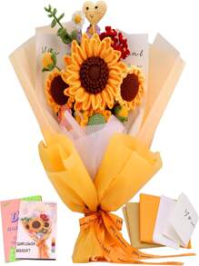 1 Conjunto Kit de Crochê de Buquê de Flores para Iniciantes, DIY Tricô de Lã, Material do Buquê de Rosas, Tulipas, Girassóis com Acessórios Básicos e Tutoriais, Presente Ideal para Férias