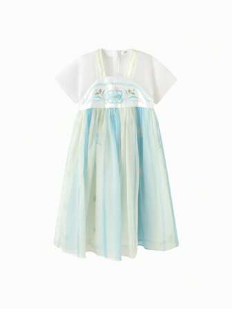Balabala Girls' Embroidered Hanfu Dress, Modern Chinese-Style Summer Outfit, 2025