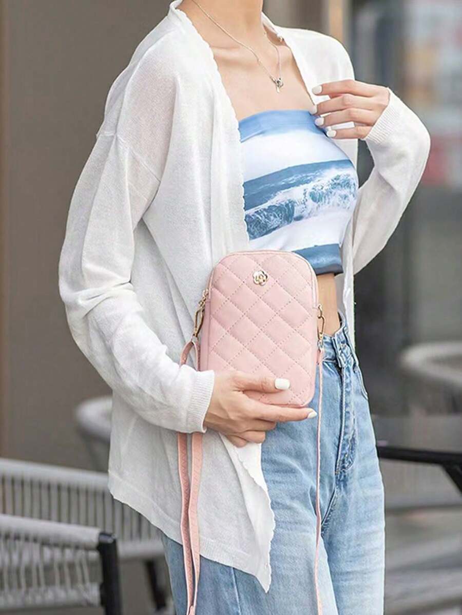 Women's Mini Shoulder Mobile Phone Ringer Shoulder Bag Small Square Purse Phone Wallet Wallet Purse Wallet Phone Bag - Pink - View 1