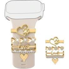 4 件锌合金心形 Apple 手表表带装饰 兼容 38/40/41/42/44/45 毫米智能手表 - 金色 - 查看 9