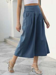 tooluck Women's Wide Leg Pants With Elastic Waist And Casual Pocket Pants - 藍色 - 查看 1