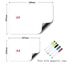 Pizarra magnética de borrado en A3 + A4, marcadores para nevera, hoja de pizarra blanca, cocina, borrable, Flexible, imán para nevera, lista de comestibles - A3 con 2 bolígrafos - Ver 9