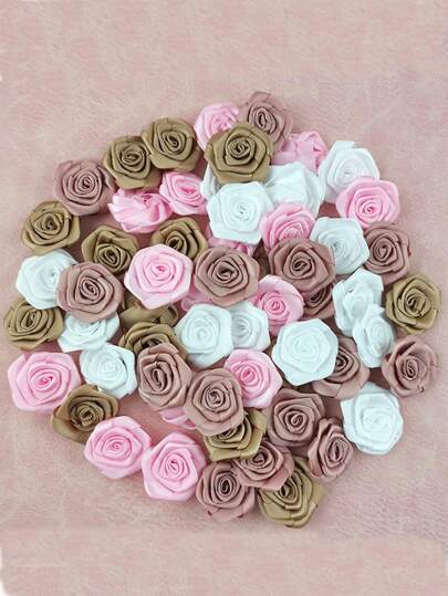 30 piezas/paquete Flor de rosa hecha a mano, broche decorativo con lazo, accesorio de ropa, flor de cinta, manualidades de joyería DIY