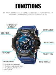 SMAEL 1 件男士户外运动手表，蓝色表带，适合户外运动和登山，50ATM 防水，闹钟计时夜光 12/24 小时，送给男朋友、丈夫、父亲的礼物 - 藍色 - 查看 5