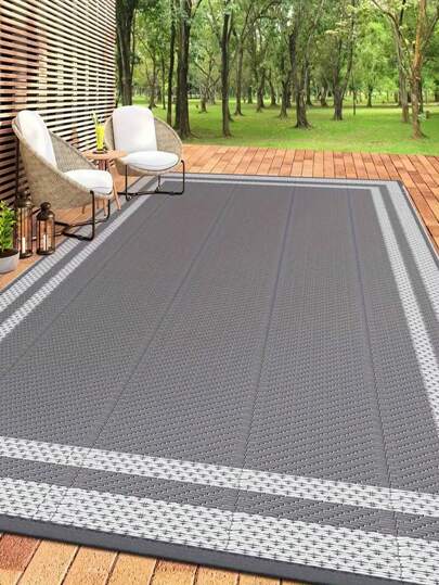 Outdoor Rug With Carrying Bag And 4 Ground Nails (Made Of PP), Waterproof Double-Sided Rug Suitable For Patio, RV Camping And Outdoor Areas Like Deck, Balcony, Picnic And Beach