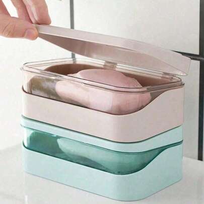 Double-Layer Flip-Top Soap Dish, Minimalist Travel Soap Box With Cover, Creative Soap Tray With Drainage System, Transparent Storage Box, Suitable For Bathroom, Travel, No Drilling Required (Box Only), Travel Essential, Travel Organizer, Beach Bag, Autumn Decor, Holiday & Back To School Toiletry Bag, Travel Wash Bag, Cosmetic Organizer, Beach Bag, Holiday Essential, School Supplies, Travel Essential, Women's College Dorm & Home Bathroom Decor