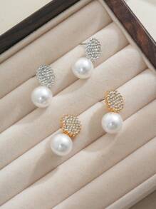 1 件独特设计珍珠和水晶向日葵耳钉，适合女性日常、婚礼、节日佩戴 - 太陽花珍珠耳環 - 查看 2