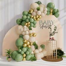 Wedding Season, 135pcs, DIY Circular Balloon Set, Sand White, Avocado, Golden, Suitable For Weddings, Birthdays, Anniversaries, Graduation Ceremonies, Showers, Carnivals, Valentine's Day, Party Home Decor, Room Background Decoration