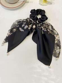 2pcs Set Women Faux Pearl Flower Chiffon Scrunchies, Suitable For Everyday Use Hair Ties Scrunchy Hair Ties Ponytail - Multicolor - View 4