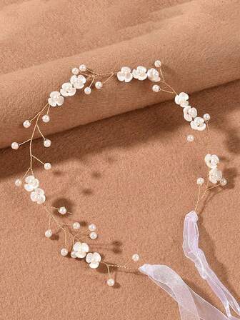 1st handgjorda mjuka pärlor Tripetal Flower Pannband, Håraccessoarer, Pannband för Updos, Hårstycke för Bröllopsklänning