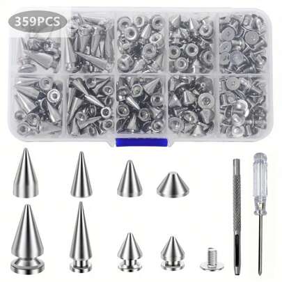 176개 세트 뾰족한 구슬 나사 리벳, 펑크 스파이크와 스터드 키트, 가죽공예 및 펑크 스타일 의류 액세서리 DIY 공예 장식을위한 메탈 트리 스파이크 스터드