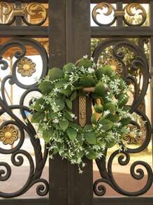 1pc Artificial Flower Wreath, Spring Green Floral Garland With Leaves, Home Decoration Wreath For Wall, Door, Gate - Fake Plant Wreath - Green - View 14