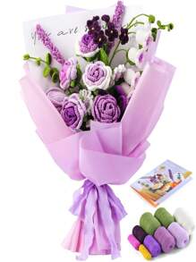 1 Conjunto Kit de Crochê de Buquê de Flores para Iniciantes, DIY Tricô de Lã, Material do Buquê de Rosas, Tulipas, Girassóis com Acessórios Básicos e Tutoriais, Presente Ideal para Férias