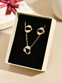 Set de 3 piezas/caja de Pendientes, Collar con Círculo y Corazón de Circonita Brillante, para uso diario, fiesta, citas, boda, regalo nupcial, regalo para el amante, regalo para la mamá, regalo de Día de San Valentín, regalo de cumpleaños, regalo de Año Nuevo, mamá, madre, Día de la Madre, regalo