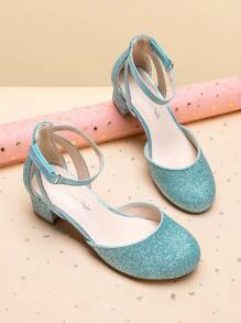 Girls Dress Shoes Closed Toe High Heels Ankle Strap Toddler Little Big Kid Wedding Flower Party Pump - 藍色 - 查看 1