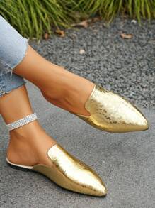 外贸大码35-45码春夏秋季时尚欧美粉棕色豹纹尖头女士平底半拖鞋日常一脚蹬甜美蝴蝶结鞋轻便舒适女平底鞋穆勒鞋