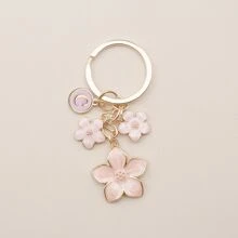 Cherry Blossom Pink/White Flower Charms Keychain With Custom Name Initial Bridesmaid Gifts Summer Beach Vacation - Multicolor - View 8