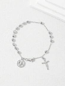 1pc 2025 New S925 Silver Non-Allergic True Platinum Plated Carved Virgin Mary Cross Jesus Handmade Bracelet With Luxury Drawer Gift Box, Suitable For Mothers/Girlfriends/Friends/Godparents, Catholic First , Daily And Festival Prayer Wearing - White - View 8